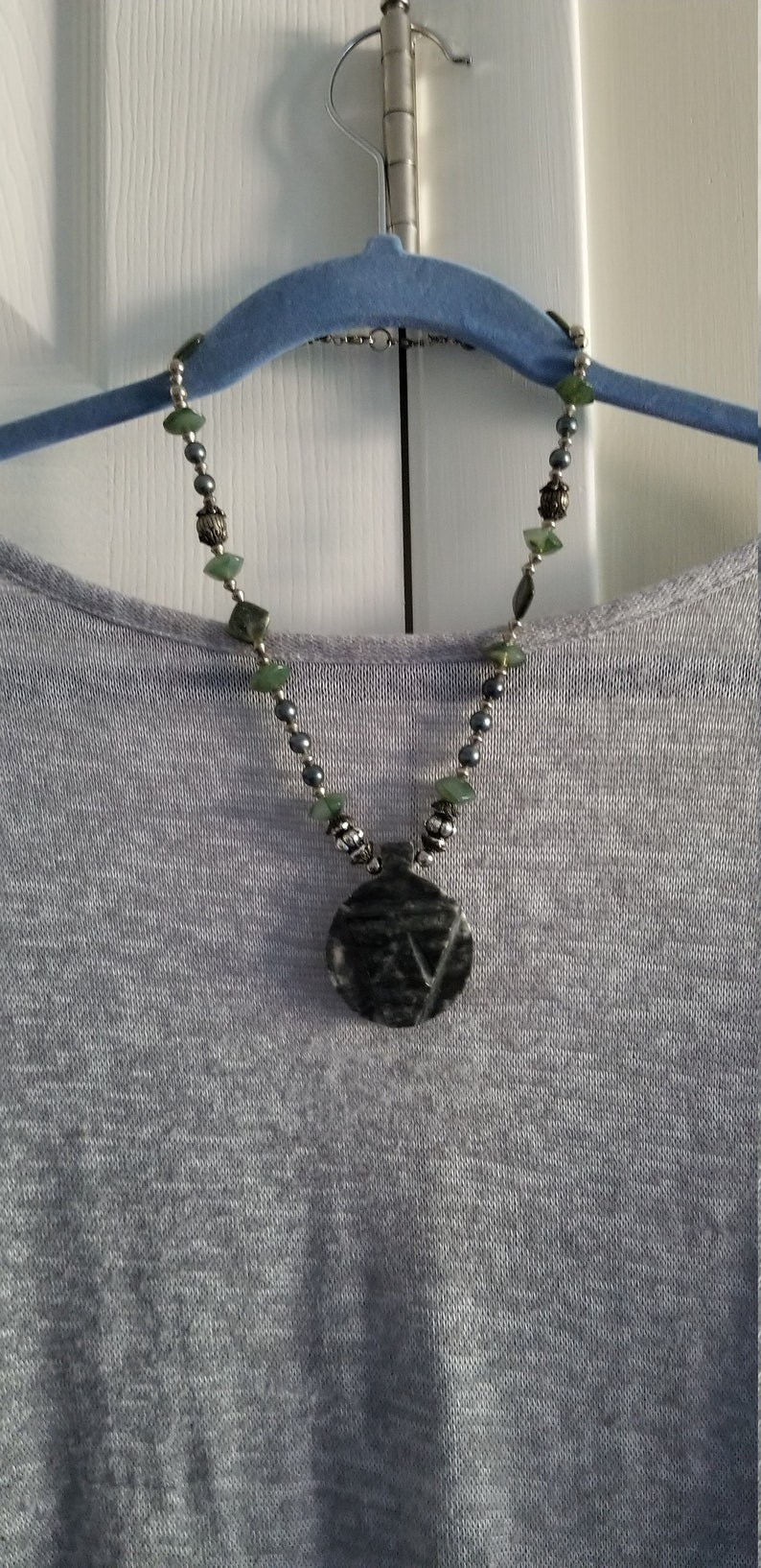 Soapstone Pendant and Beaded Necklace Hand Beaded Necklace Etsy