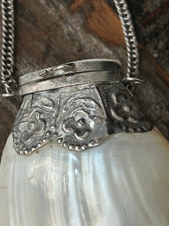 Victorian mother of pearl & silver? seashell perf… - image 3