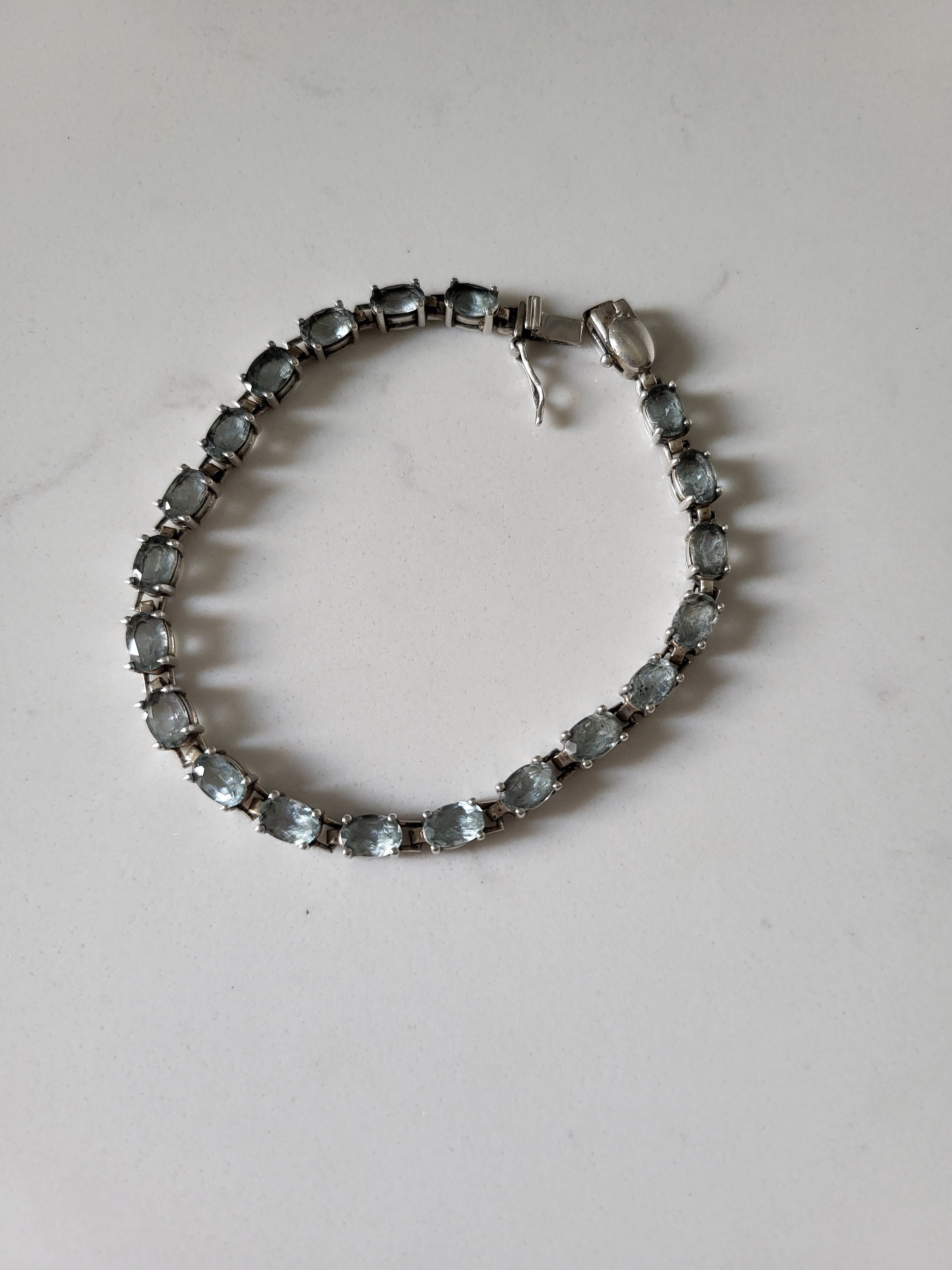 Sterling Silver Icy Blue Aquamarine Stone Tennis Bracelet by