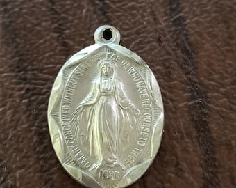 Creed Sterling Silver Miraculous Medal Pendant, Vintage Virgin Mary Medal, Sterling Religious Pendant