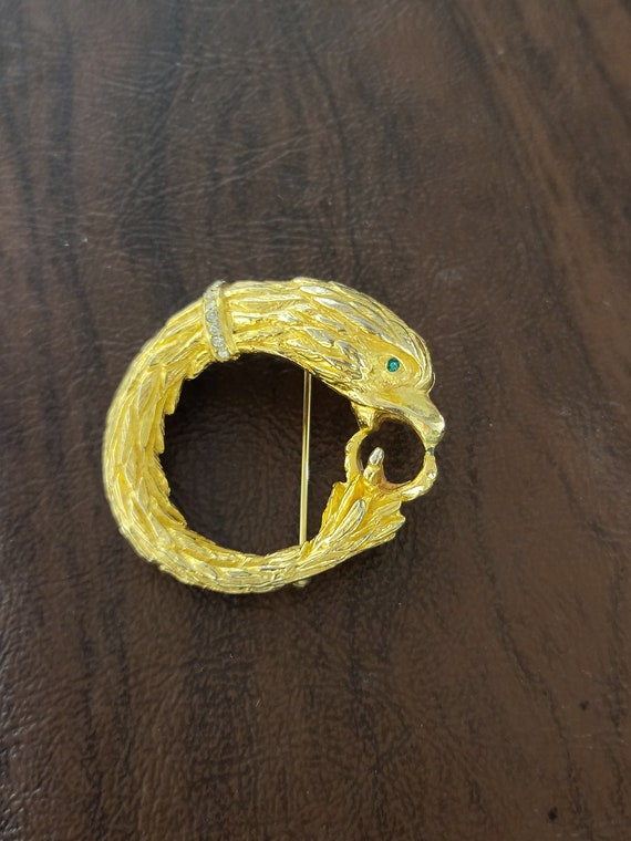 Castlecliff Bird of Prey Circle Pin, Vintage Gold-