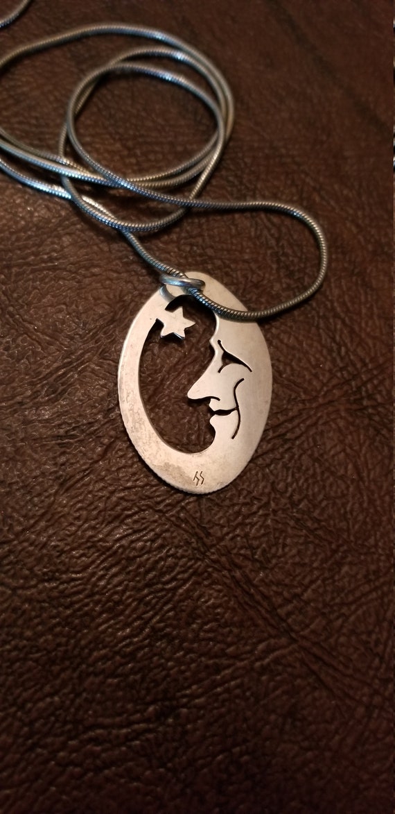Sterling Silver Crescent Moon Face and Star Penda… - image 6