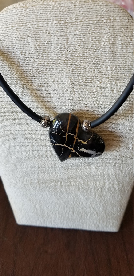 Unique and Beautiful Stone Heart Necklace, Carved 