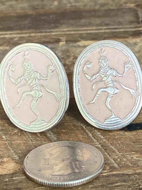 Vintage pair of Swank 1950’s silver tone and pink… - image 2