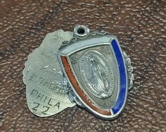 Vintage Sterling Silver & Enameled WWII Era? Older? Religious Medal, Patriotic Miraculous Medal, Beautiful Slide Medal-Has Been Personalized