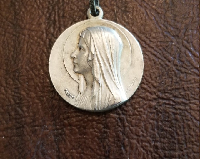Vintage French Virgin Mary Medal Signed Escudero. Silvered Metal ...