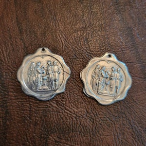Vintage Pair of Religious Christening Medals, 2 Medals from the 1947 Baptism of Isabel Rosa Louisa Cacho, Medals have Image of Holy Family
