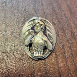 Vintage Gibson Girl Brooch, Victorian Style Brooch, Art Nouveau Style Woman Brooch, Foldover C Clasp, Silver-Plate over Brass