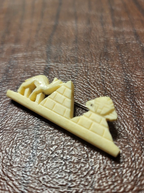 Carved Bone Camel,  Pyramid and Sphinx Brooch, Vi… - image 6