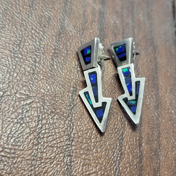 Vintage Taxco Sterling Inlaid Earrings, Azurite/Ma