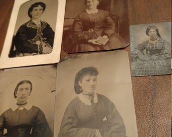 Civil Close Ups:  Lot of 5 Antique Tintype Photographs of Civil War Era Women