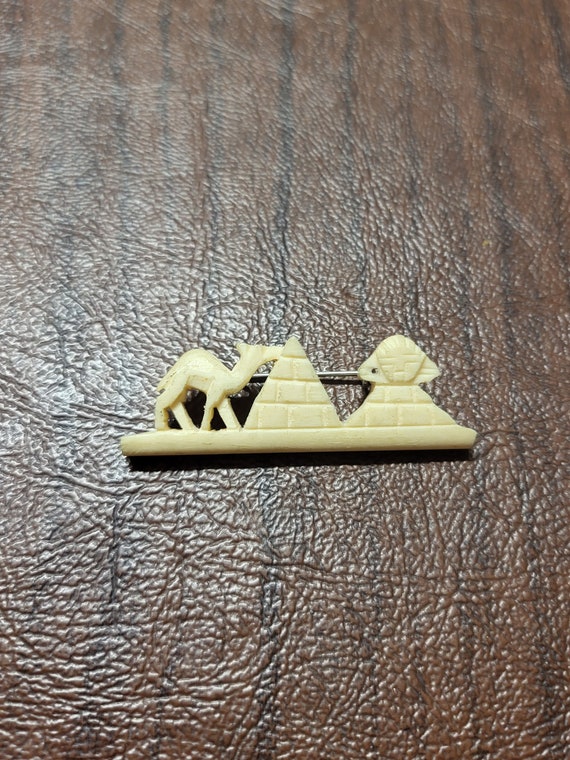 Carved Bone Camel,  Pyramid and Sphinx Brooch, Vi… - image 1