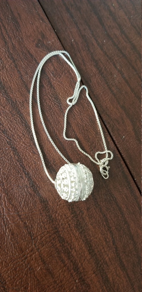 Vintage Sterling Cannetille Bead Pendant Necklace,