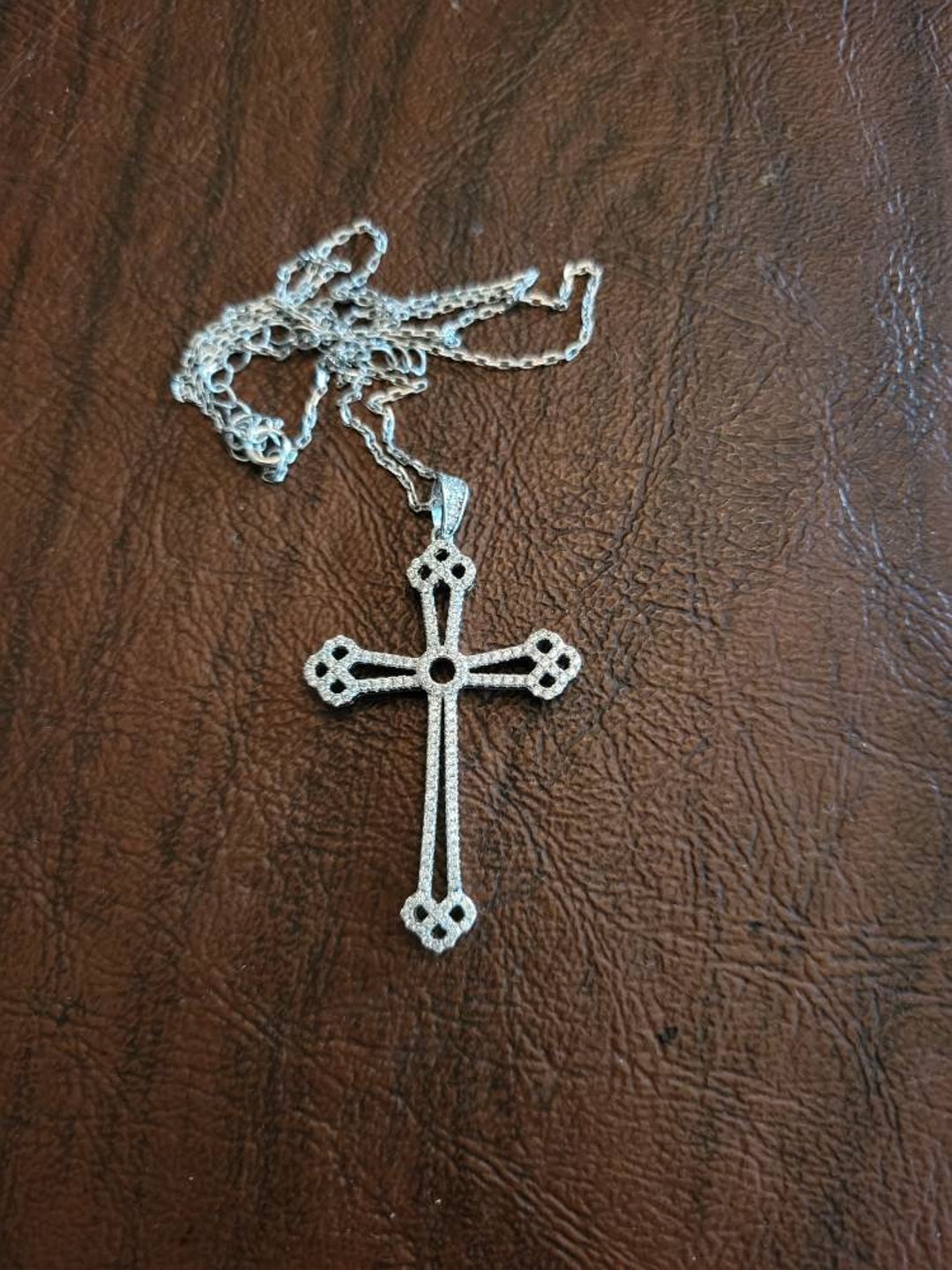 Pretty Sterling Silver and CZ Cross Necklace by Phoenix