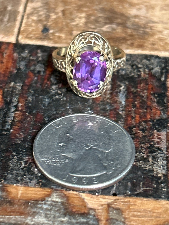 10K gold filigree and oval faceted amethyst ring … - image 10