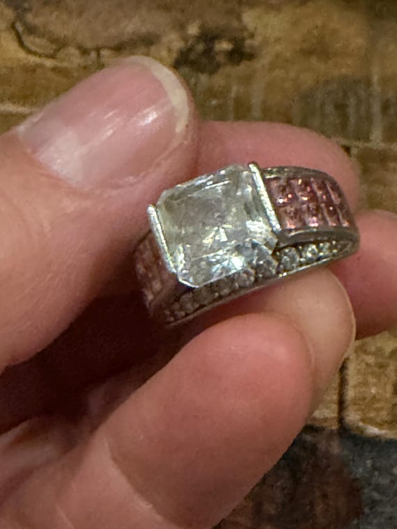 Sparkly 925 sterling silver statement ring with c… - image 12