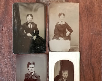 Center Cut:  Lot of 5 Antique Tintype Photographs of Women Who Part Their Hair in the Center