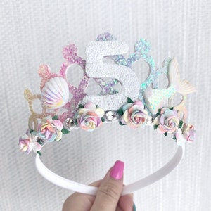 Mermaid Birthday Crown: Pastel Rainbow Tiara, Party Headband
