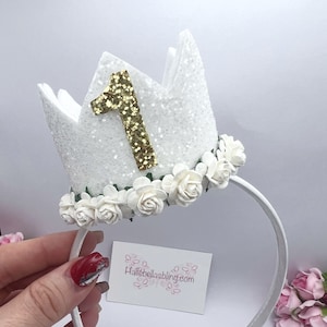 White Glitter Birthday Crown on Alice Band: Gold Number Party Hat