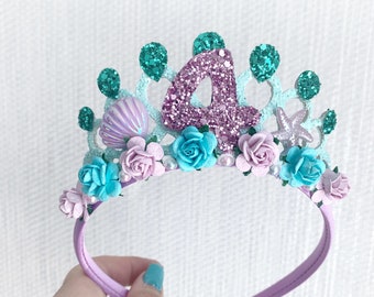 Diadème de couronne d'anniversaire de sirène, diadème de sirène, bandeau Alice, accessoires de fête, cadeaux pour filles