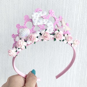 Mermaid Birthday Tiara: Pink Floral Crown, Girls Party Gift