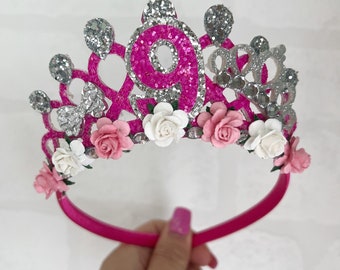 Birthday tiara crown, Princess birthday party crown tiara, hot pink and silver  tiara Alice band headband, party props, girl gifts