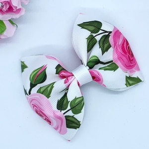 Pink Roses Floral Hair Bow: Summer Vibes Tux Bow