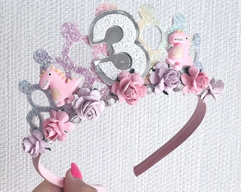 Dinosaur Birthday Crown: Rainbow Tiara, Party Headband