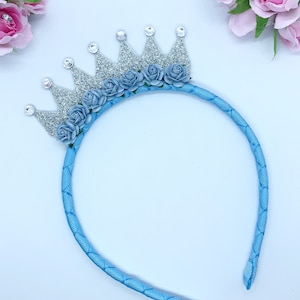 Baby Blaue Prinzessin Tiara: Silbernes Kronen-Stirnband mit Rosen