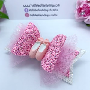 Stunning pink and white tutu ballerina hair bow clip.  ballet bow, bows for ballet, ballerina bow, tutu hair bow, browse our shop
