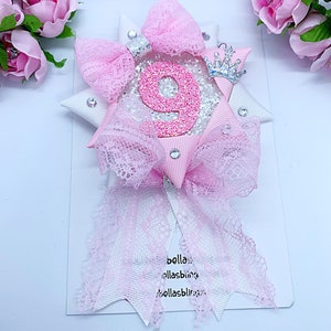 Handmade Birthday Rosette: Pink Lace Ribbon Badge, Any Age