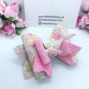 Pink Mermaid Hair Bow: Sparkly Glitter Bow with Pearls