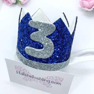 Boys First Birthday Crown: Blue Glitter Party Hat, Photo Prop