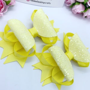 Lemon Yellow Glitter Hair Bow: Summer Kids Accessory