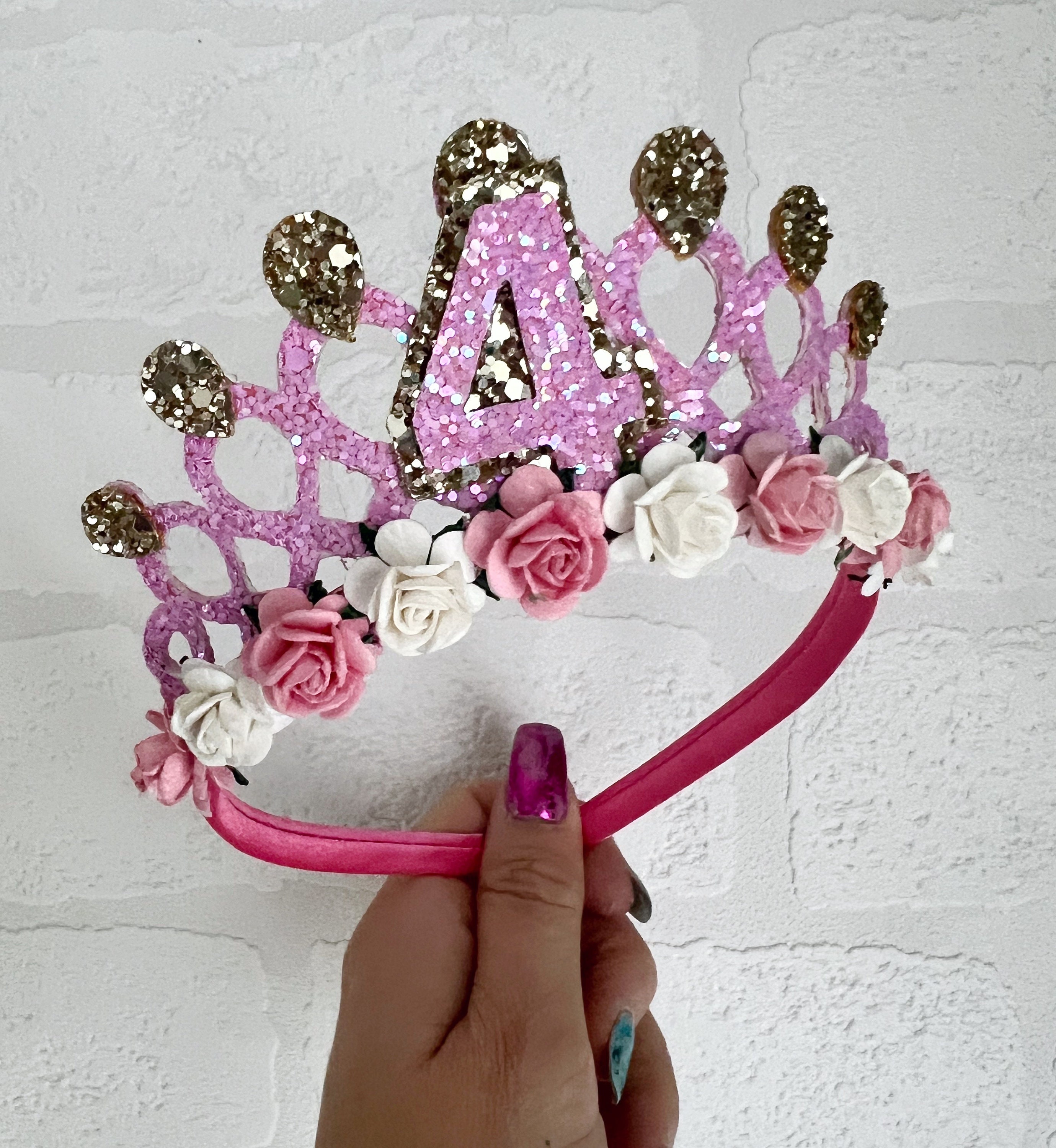 Pink & Gold Princess Birthday Crown: Floral Fairy Tiara - Etsy