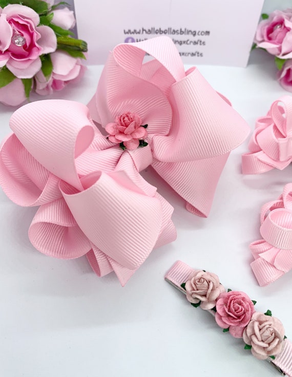 Pink Hair Bow Set, Baby Pink Ribbon Hair Bow, Flower Hair Bow, Girls Hair  Accessories, Girls Gift, Hair Bows 