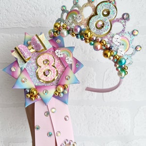 Rainbow Birthday crown tiara, rainbow and gold pearls any other age tiara crown Alice band headband, party props