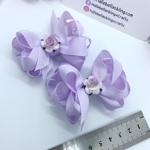 Superbes nœuds pour cheveux, 2 x triple classics lilas, nœuds de 3 pouces, jolis nœuds pour cheveux, nœud pour cheveux en ruban, accessoires pour cheveux, cadeaux pour fille