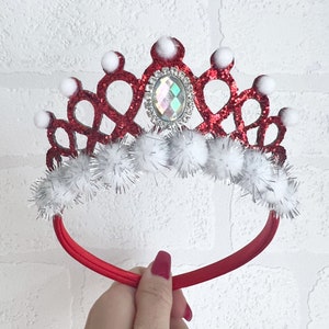 Handmade Christmas Santa Hat Tiara Crown: Red & White Holiday Hair Accessory