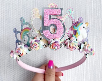 Tiara de unicornio de cumpleaños para niños, diadema de unicornio arco  iris, corona de cumpleaños de arco iris, tiara de cumpleaños, tiara de  niños, corona de cumpleaños de niñas -  España