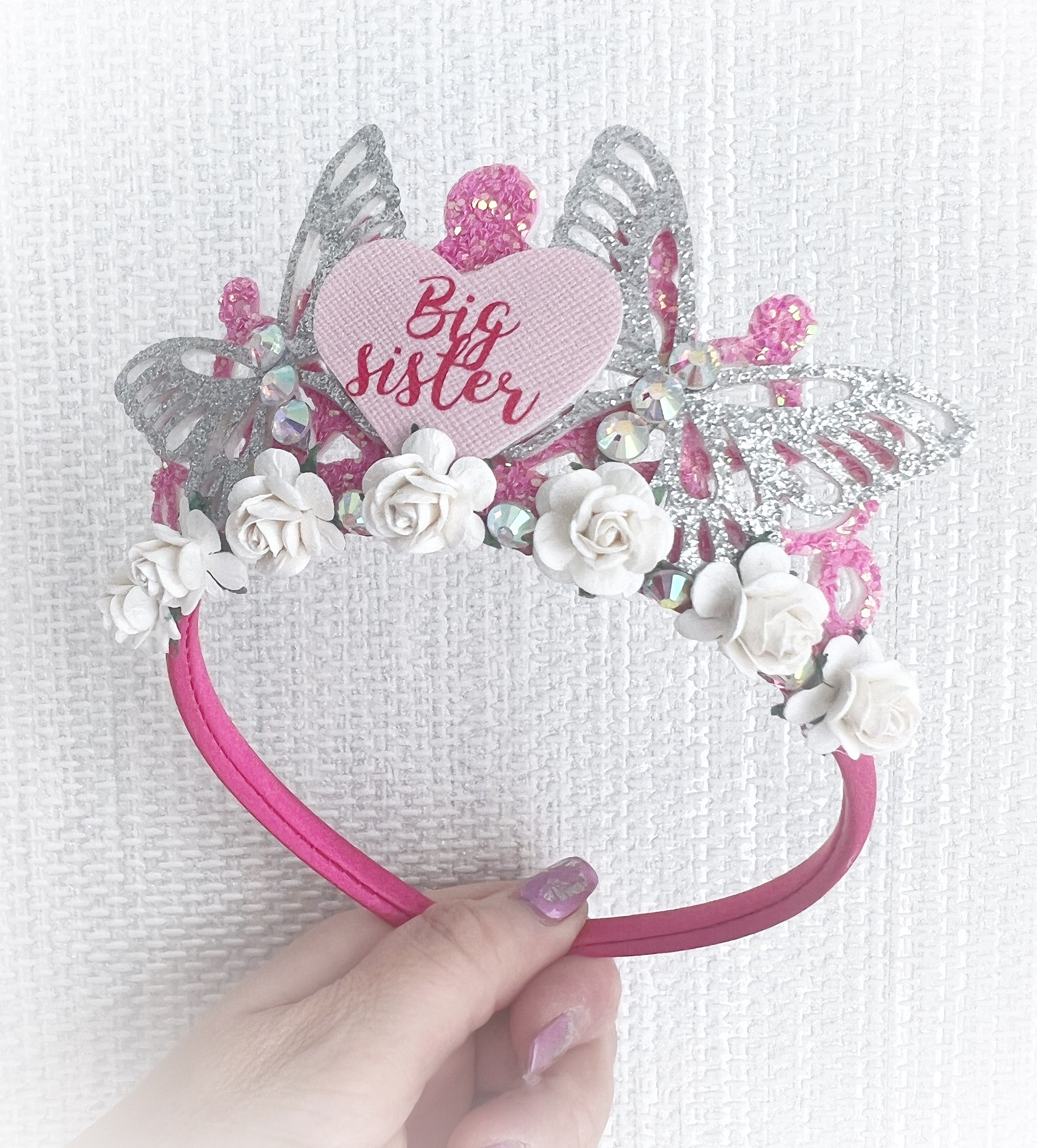 Big Sister Butterfly Tiara Crown: Glitter Fabric Alice Band - Etsy