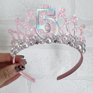 Couronne de diadème d'anniversaire, diadème de couronne d'anniversaire princesse rose bébé, diadème de fée Alice bandeau, accessoires de fête, cadeaux fille