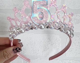 Birthday tiara crown, baby pink Princess birthday crown tiara, fairy tiara Alice band headband, party props, girl gifts