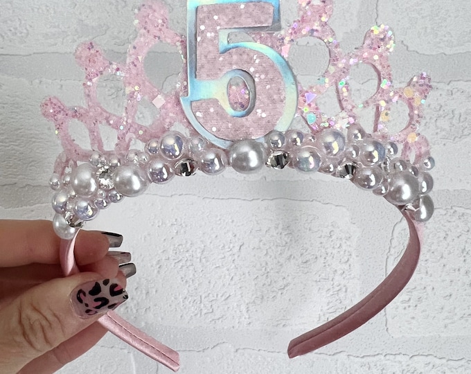 Baby Pink Birthday Tiara: Pearl Princess Crown Headband