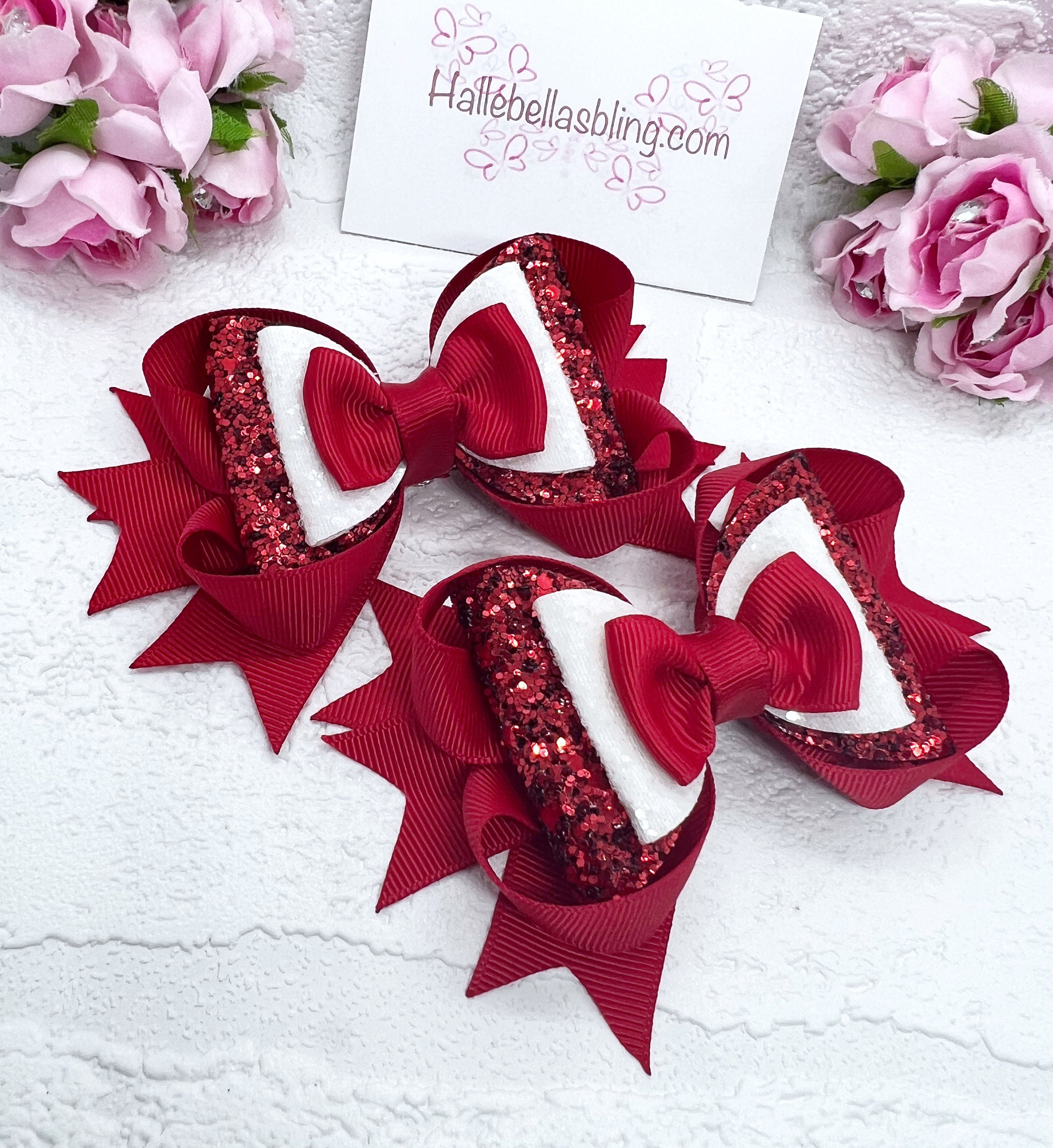 Floralbombcollection The Penelope Red Bow- Big, Double Layered Bright Christmas Red Hair Clip, Holiday Hair Accessory