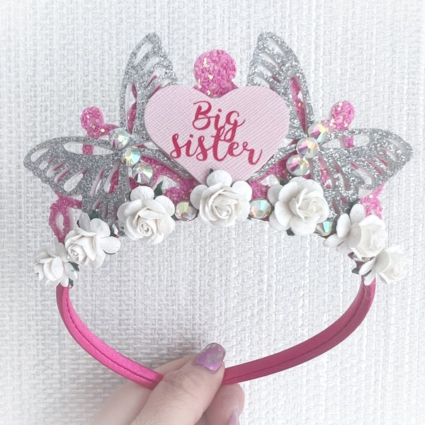 Big sister tiara crown, Butterfly crown tiara, butterfly tiara Alice band headband, party props, girl gifts