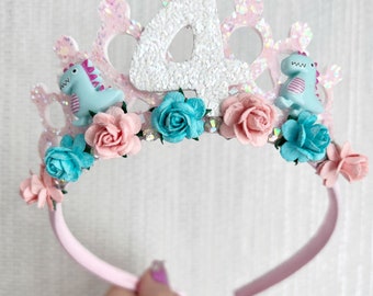 Dinosaur Birthday Crown: Pink & Turquoise Party Tiara