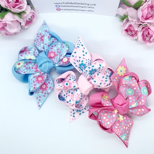 Floral Ribbon Hair Bows: Double Layered Bow Clip