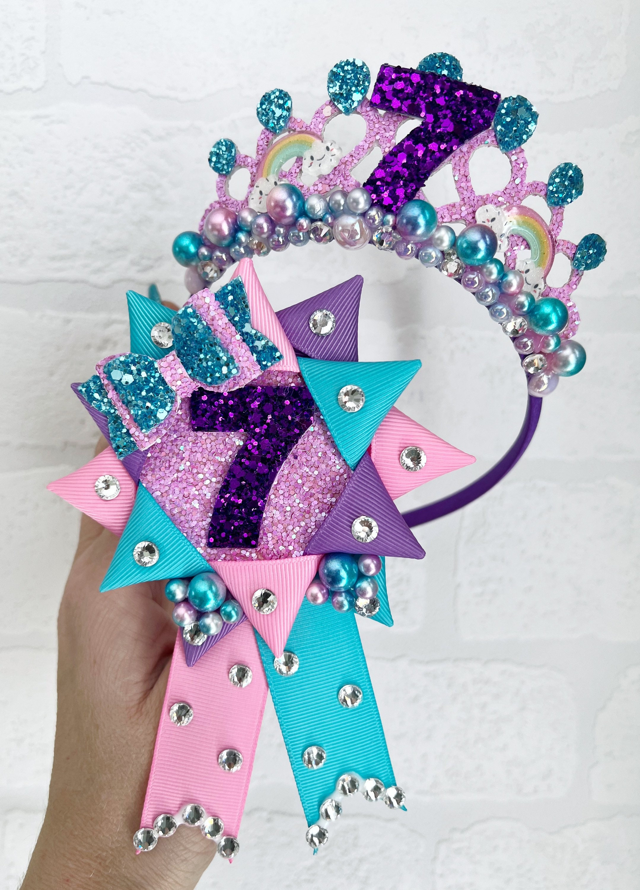 10 Cerchietti Per Compleanno Lawie - Fasce Arcobaleno Con Perle In Plastica, Personalizzabili, Per Donne E Bambini