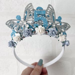 Butterfly Birthday Crown: Glitter Fabric Tiara, Satin Headband